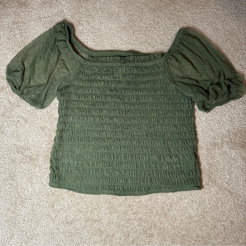 Torrid Dot Mesh Square Neck Crop Top, EUC, Green, Size 2